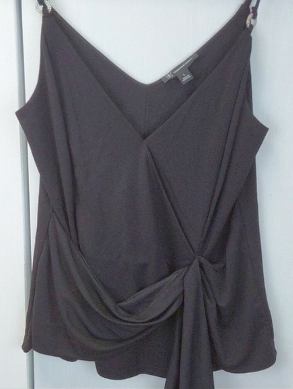 INC| Black Satin Wrap Front Top Rhinestone Accent Straps Dressy Mod. Sz.L